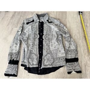 Robert Graham Button Down Paisley Black And White Embroidered